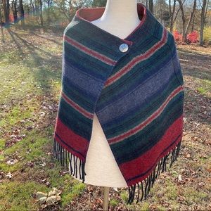 RHONDA STARK CAPE PONCHO SHRUG JACKET BLUE RED GREEN TAN BLANKET STYLE Size XS